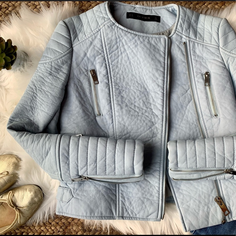 ZARA Pastel Blue Moto Style Jacket ❤️